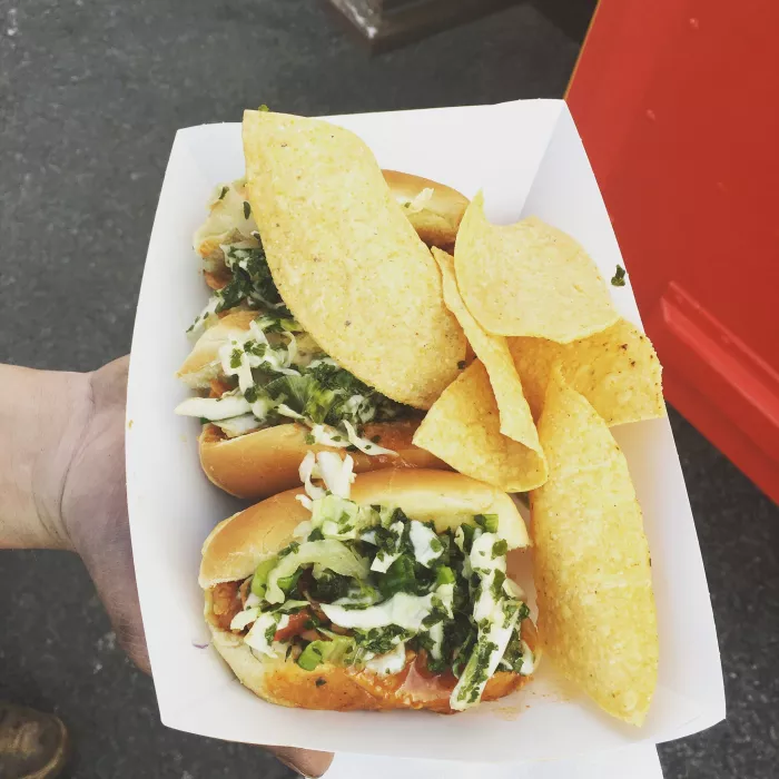 Jackpot Jerk Sliders with freshly made tortilla chips