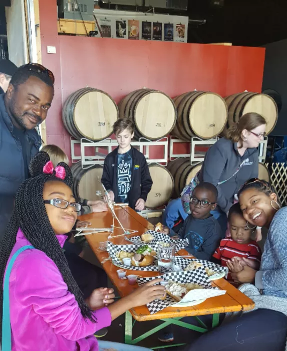 This was a very nice family, enjoying food at Free Range Brewing Company.